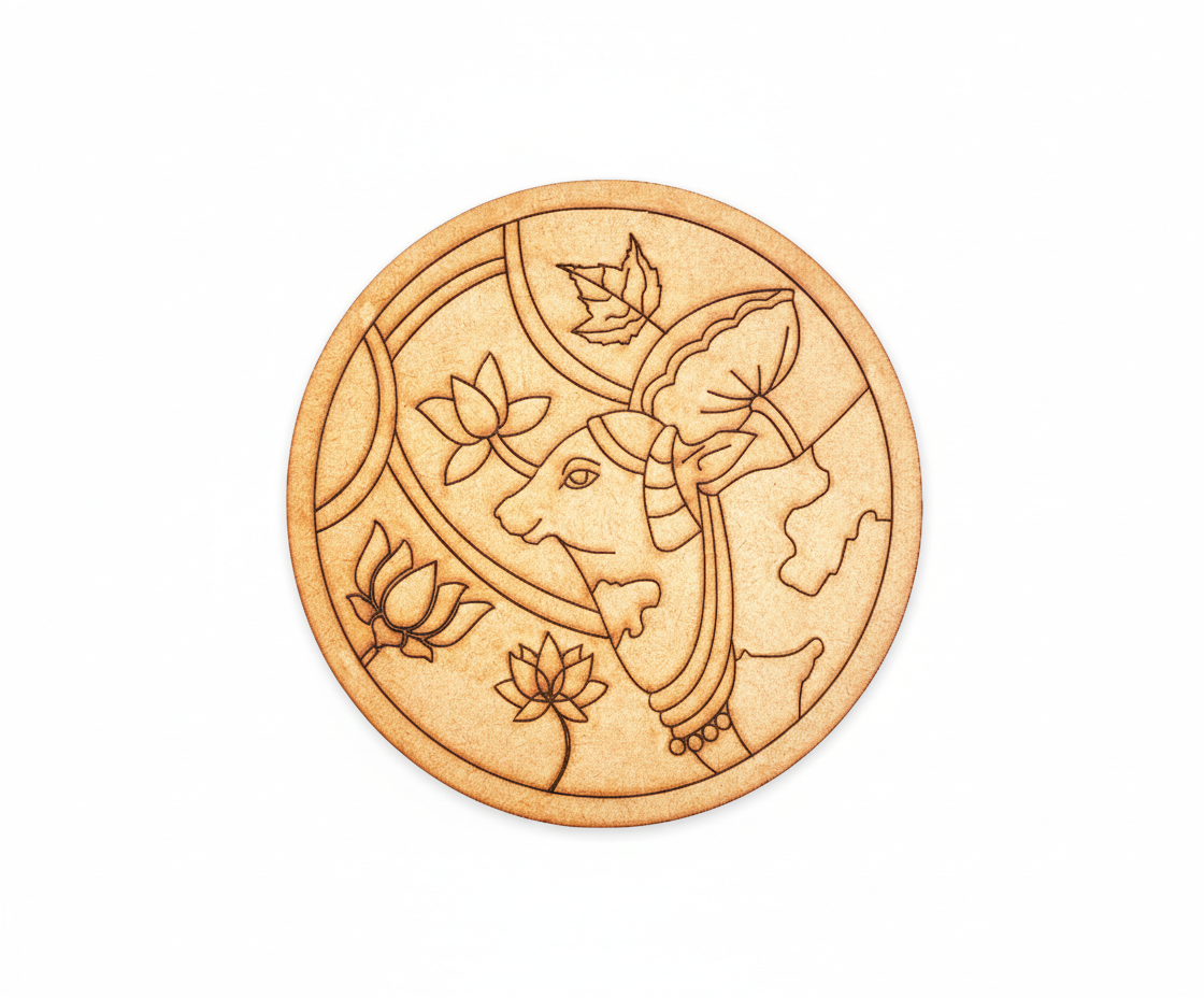 MDF cow pre marked round base for DIY painting and decorative craft projects