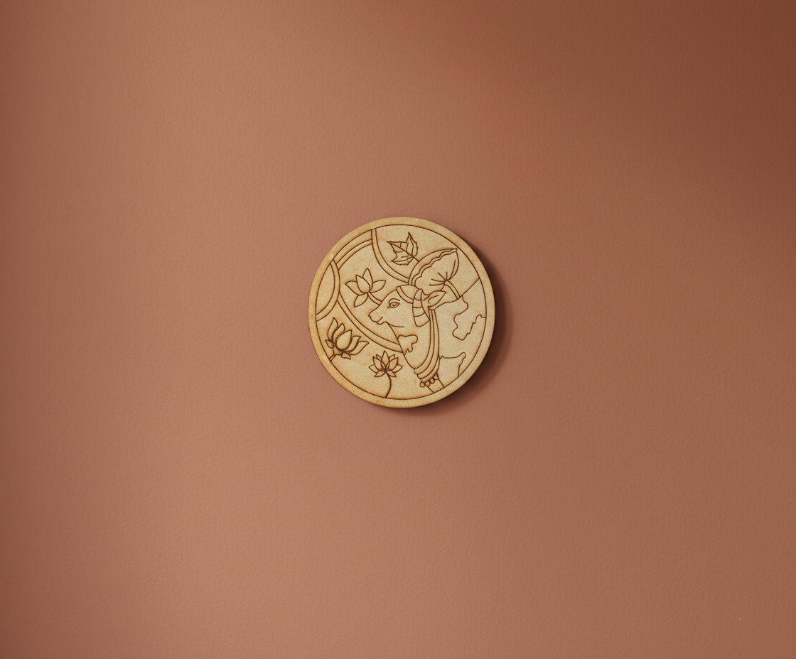 MDF cow pre marked round base for DIY painting and decorative craft projects, mounted on wall