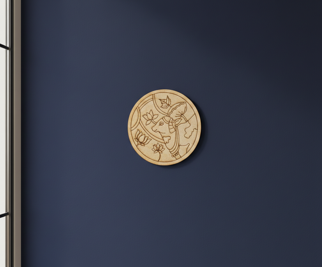 MDF cow pre marked round base for DIY painting and decorative craft projects, mounted on wall