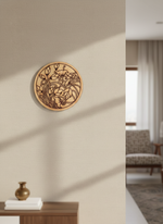 MDF floral pre marked round base for DIY painting and decorative craft projects, mounted on wall