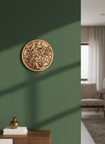 MDF floral pre marked round base for DIY painting and decorative craft projects, mounted on wall