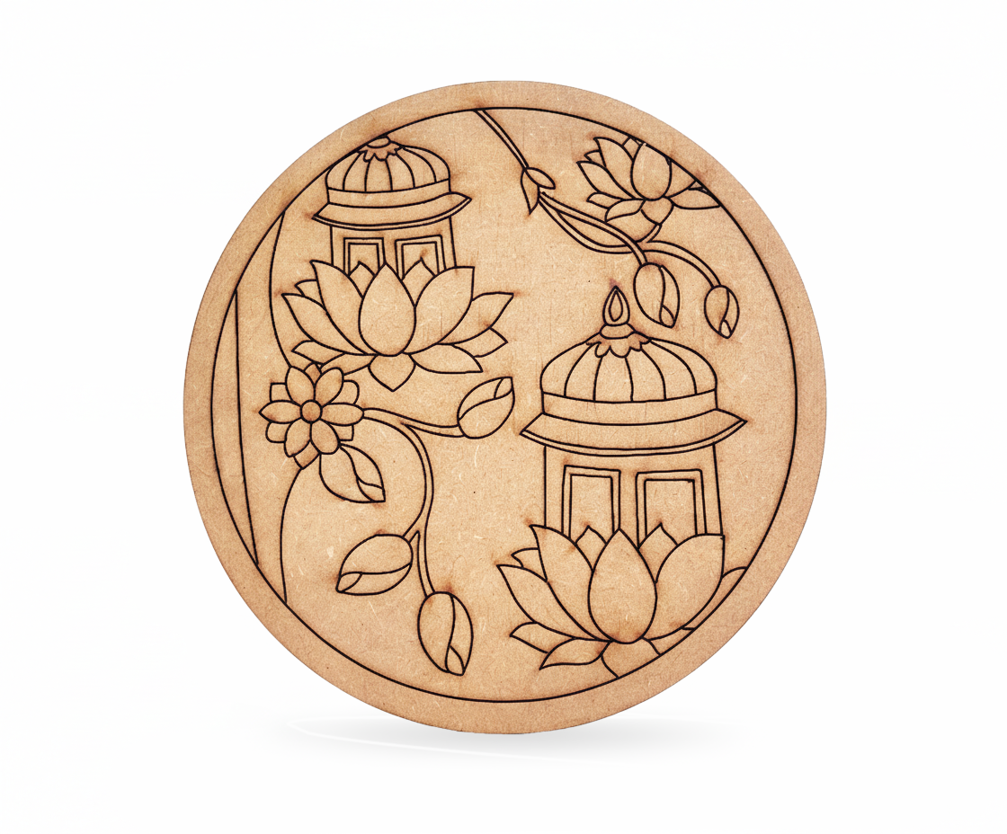 MDF lantern and lotus pre marked round base for DIY painting and craft projects