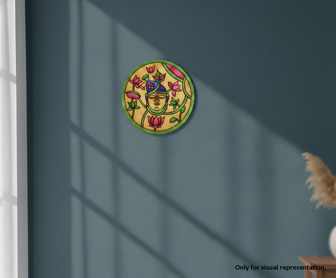 Painted MDF goddess pre marked round base for DIY painting and decorative craft projects, mounted on wall