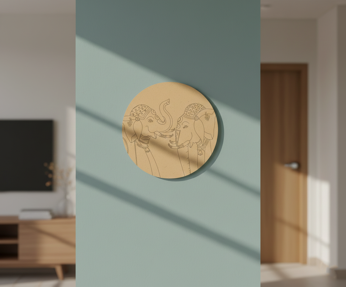 MDF elephant pre marked round base for DIY painting and decorative craft projects, mounted on pillar