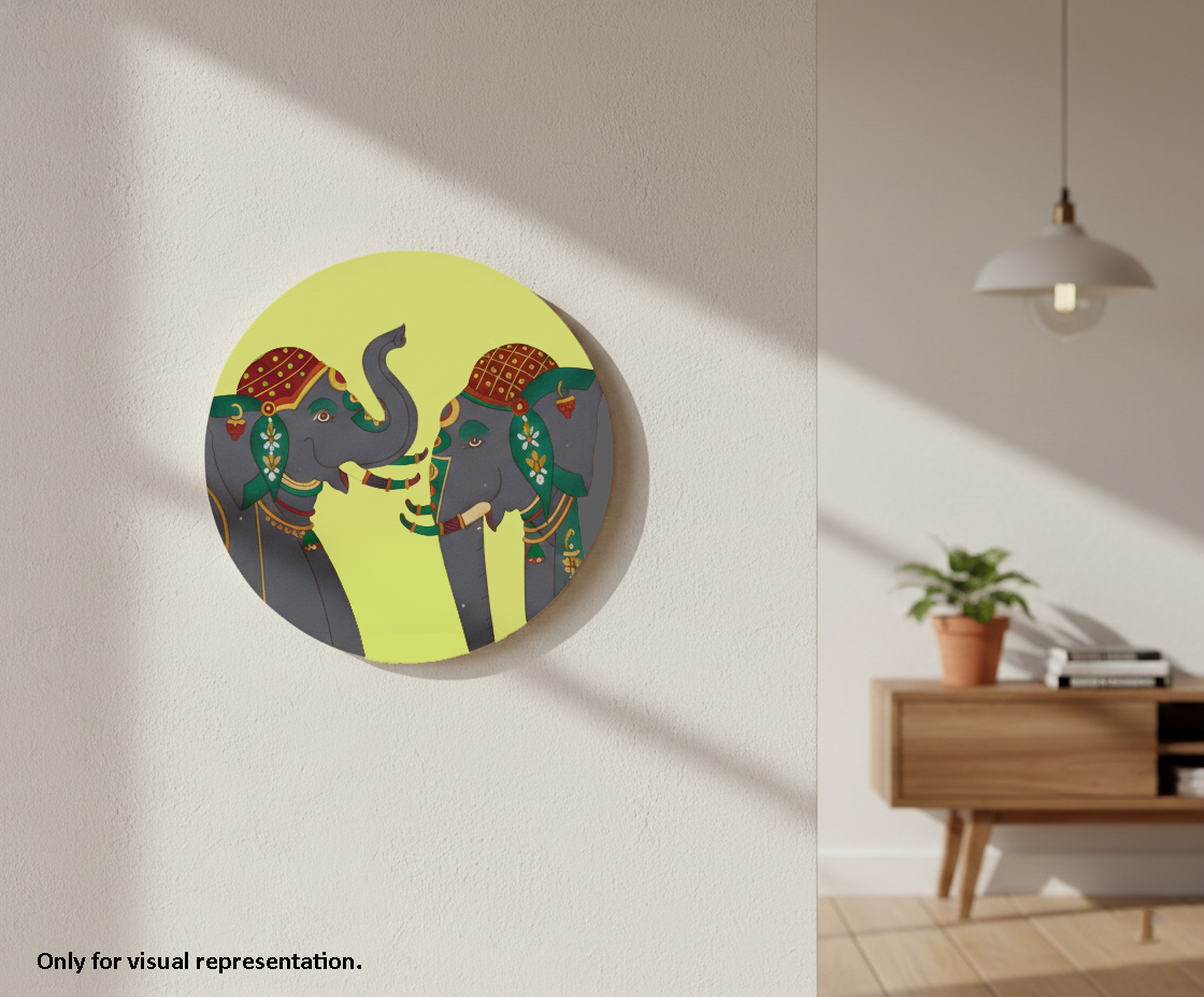 painted MDF elephant pre marked round base for DIY painting and decorative craft projects, mounted on wall