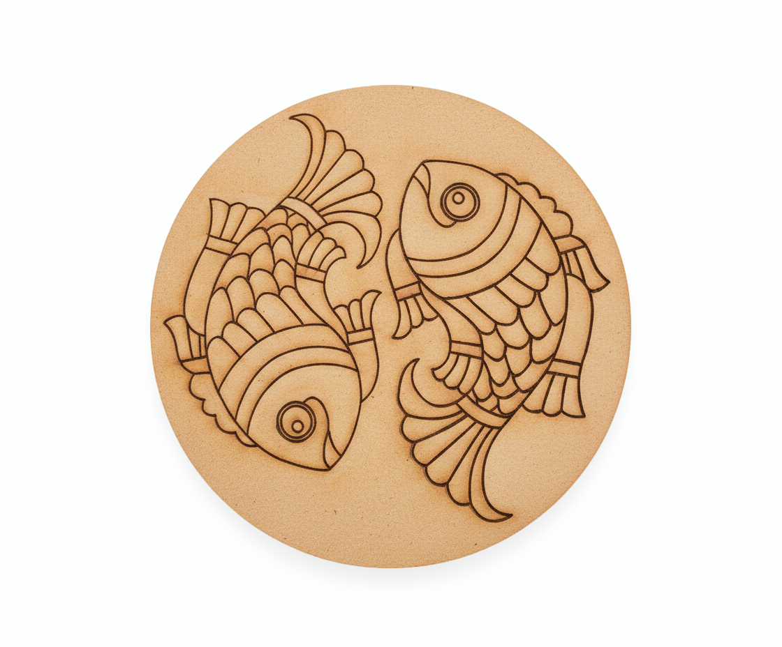 MDF fish pre marked round base for DIY painting and decorative craft projects