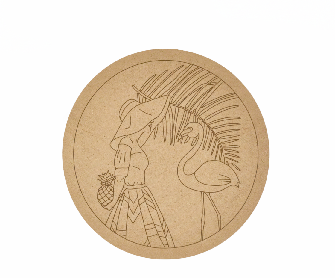 MDF flamingo pre marked round base for DIY painting and decorative craft projects