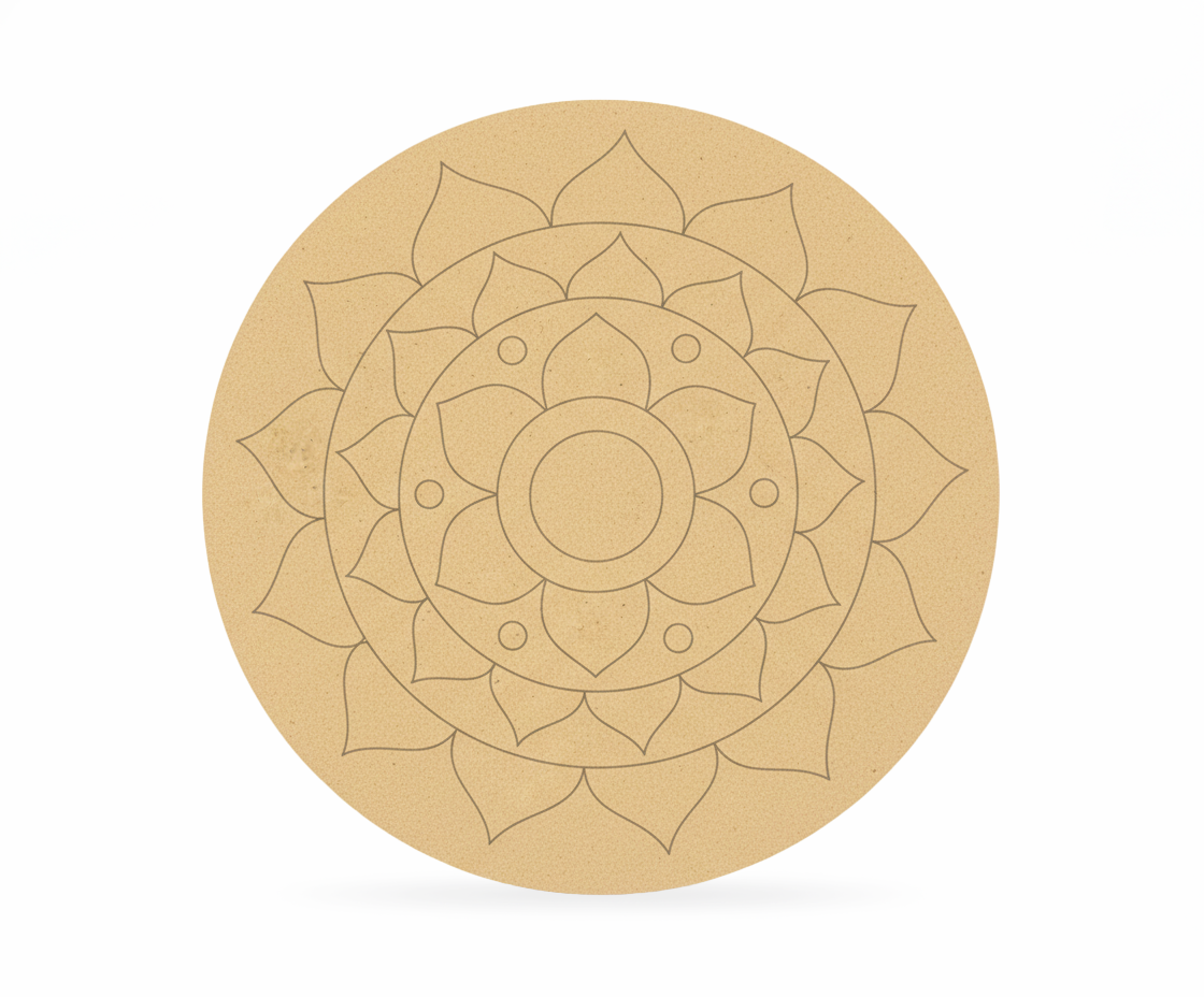 MDF lotus mandala pre marked round base for DIY painting and craft projects