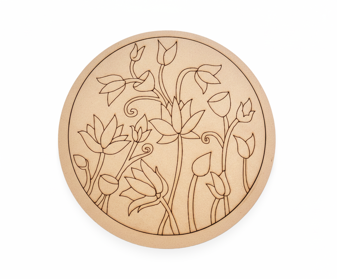 MDF lotus floral pre marked round base for DIY painting and craft projects