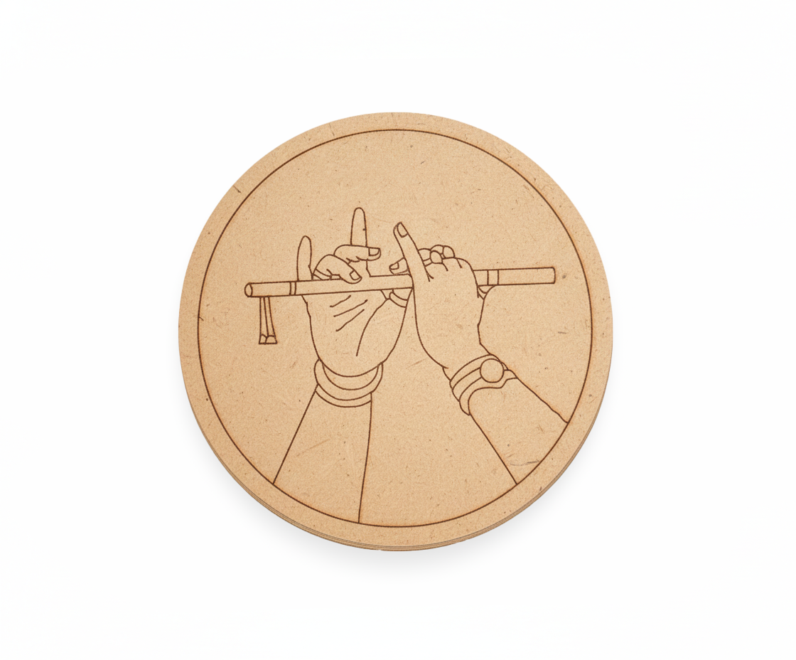 MDF Krishna flute pre marked round base for DIY painting and craft projects