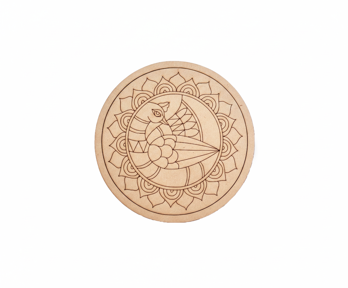 MDF peacock mandala pre marked round base for DIY painting and craft projects