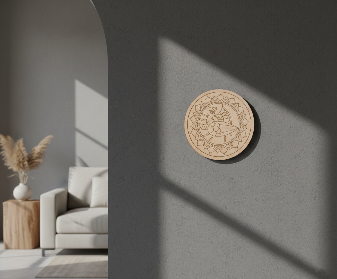 MDF peacock mandala pre marked round base for DIY painting and craft projects