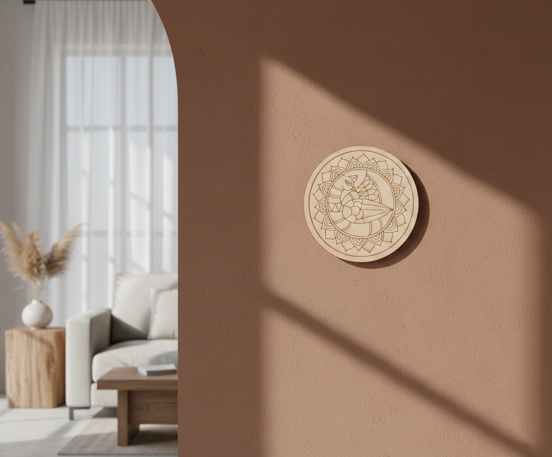 MDF peacock mandala pre marked round base for DIY painting and craft projects