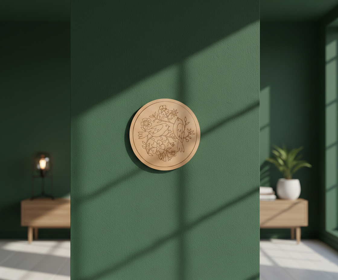 MDF birds pre marked round base for DIY painting and decorative craft projects, mounted on pillar