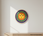 Painted MDF sun face pre marked round base for DIY painting and craft projects, mounted on wall