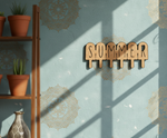 Unpainted MDF SUMMER quote DIY cutout board for wall decor and craft projects, mounted on wall
