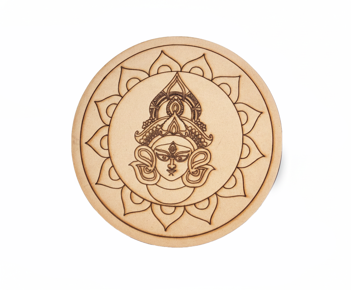 MDF Durga face pre marked round base for DIY painting and decorative craft projects