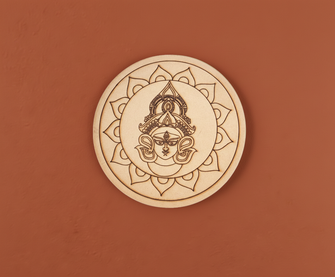 MDF Durga face pre marked round base for DIY painting and decorative craft projects