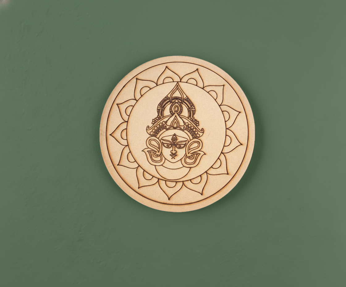 MDF Durga face pre marked round base for DIY painting and decorative craft projects