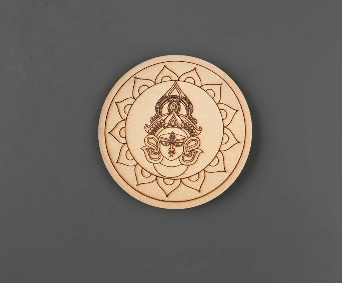 MDF Durga face pre marked round base for DIY painting and decorative craft projects