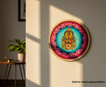 Painted MDF Durga face pre marked round base for DIY painting and decorative craft projects, mounted on wall