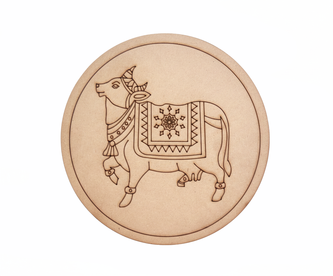 MDF cow motif pre marked round base for DIY painting and decorative craft projects