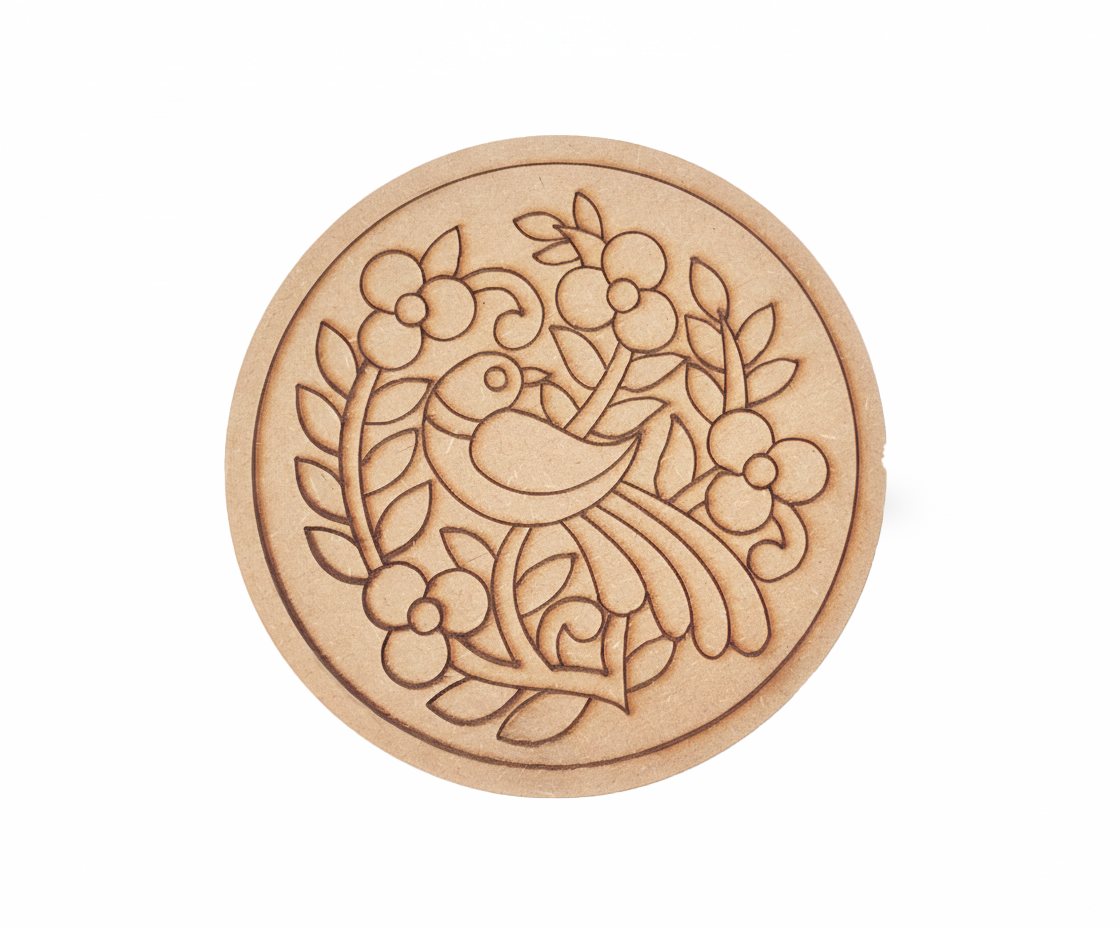 MDF bird floral pre marked round base for DIY painting and decorative craft projects
