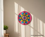 Painted MDF mandala floral pre marked round base for DIY painting and decorative craft projects, mounted on wall
