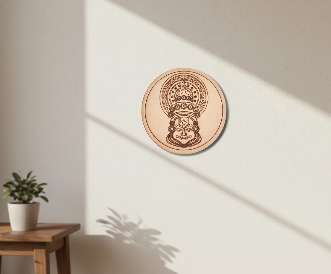 MDF traditional face pre marked round base for DIY painting and decorative craft projects, mounted on wall