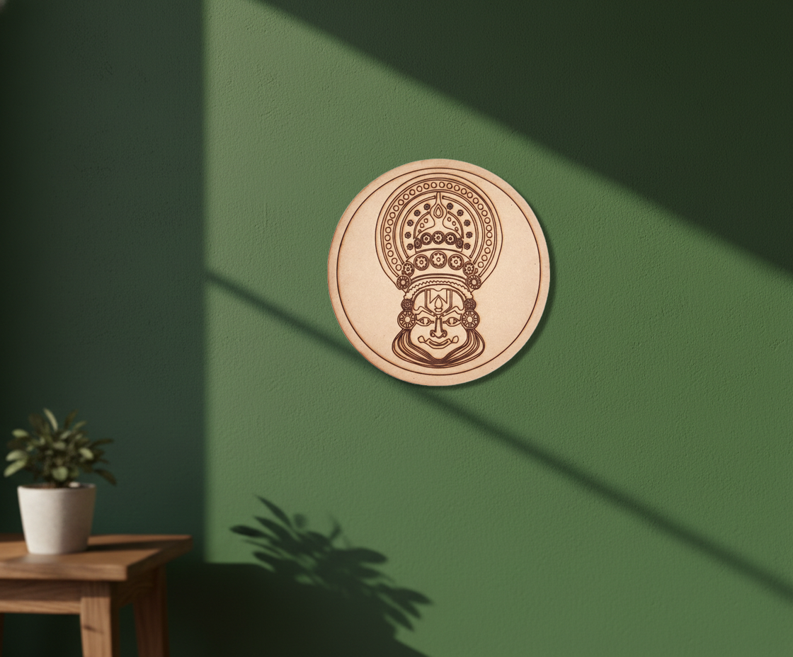 MDF traditional face pre marked round base for DIY painting and decorative craft projects, mounted on wall