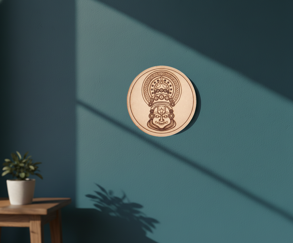 MDF traditional face pre marked round base for DIY painting and decorative craft projects, mounted on wall