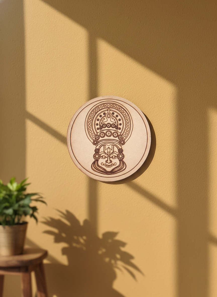 MDF traditional face pre marked round base for DIY painting and decorative craft projects, mounted on wall