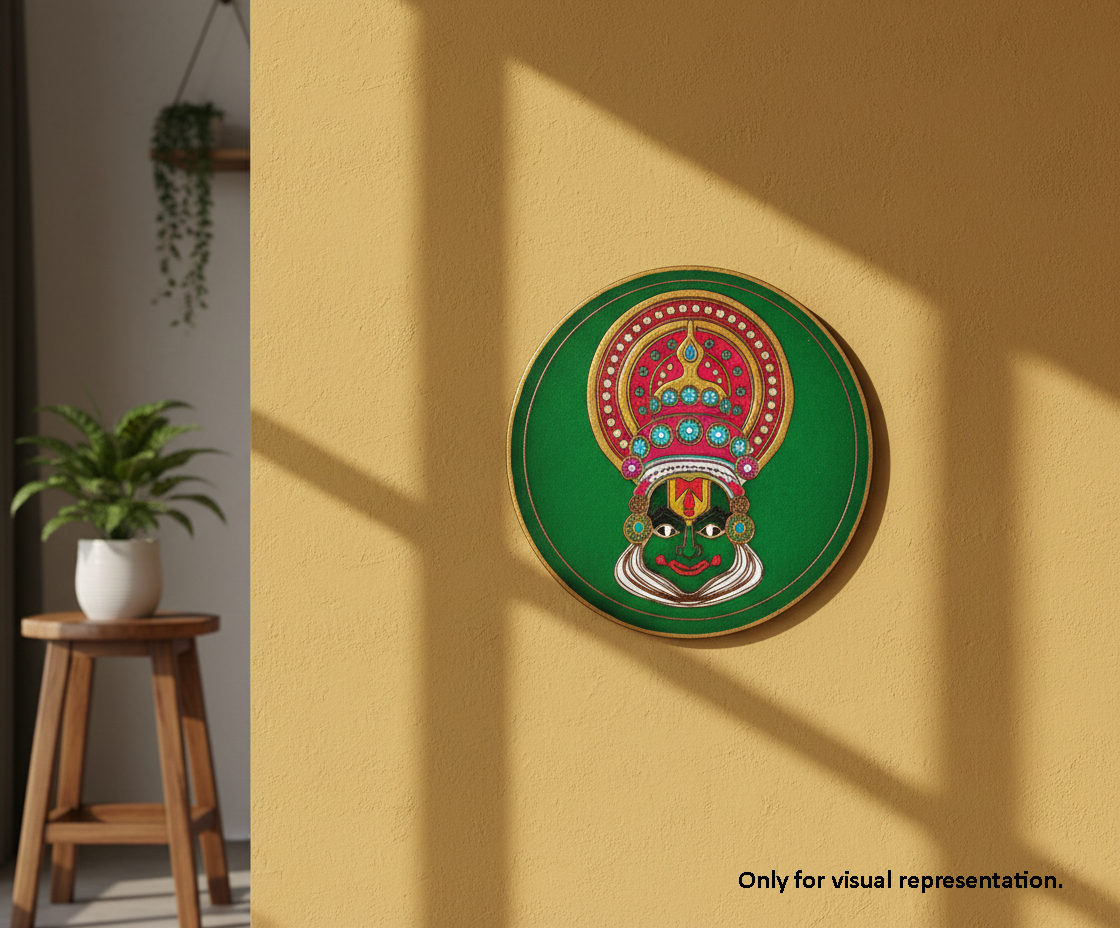 Painted MDF traditional face pre marked round base for DIY painting and decorative craft projects, mounted on wall