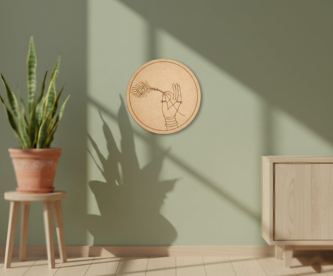 MDF Krishna hand pre marked DIY painting base round laser cut wall art board hanging on wall