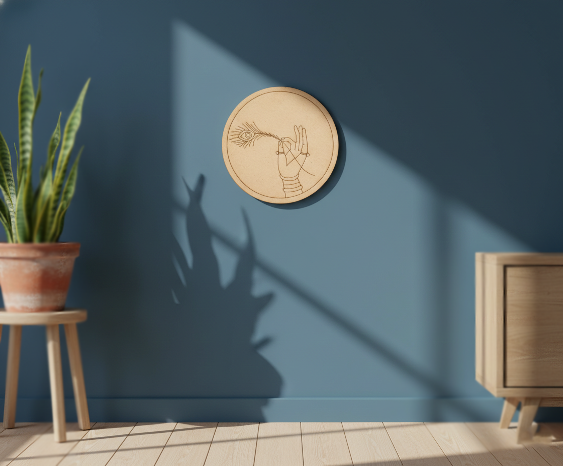 MDF Krishna hand pre marked DIY painting base round laser cut wall art board hanging on wall