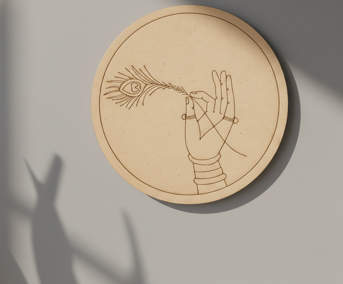 MDF Krishna hand pre marked DIY painting base round laser cut wall art board hanging on wall