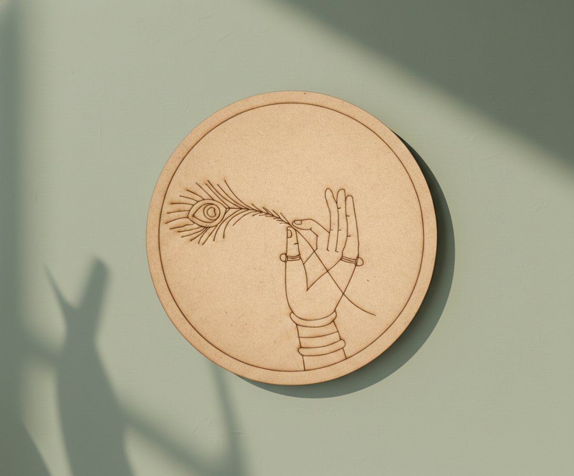 MDF Krishna hand pre marked DIY painting base round laser cut wall art board hanging on wall