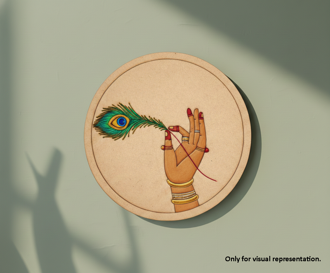 Painted MDF Krishna hand pre marked DIY painting base round laser cut wall art board hanging on wall