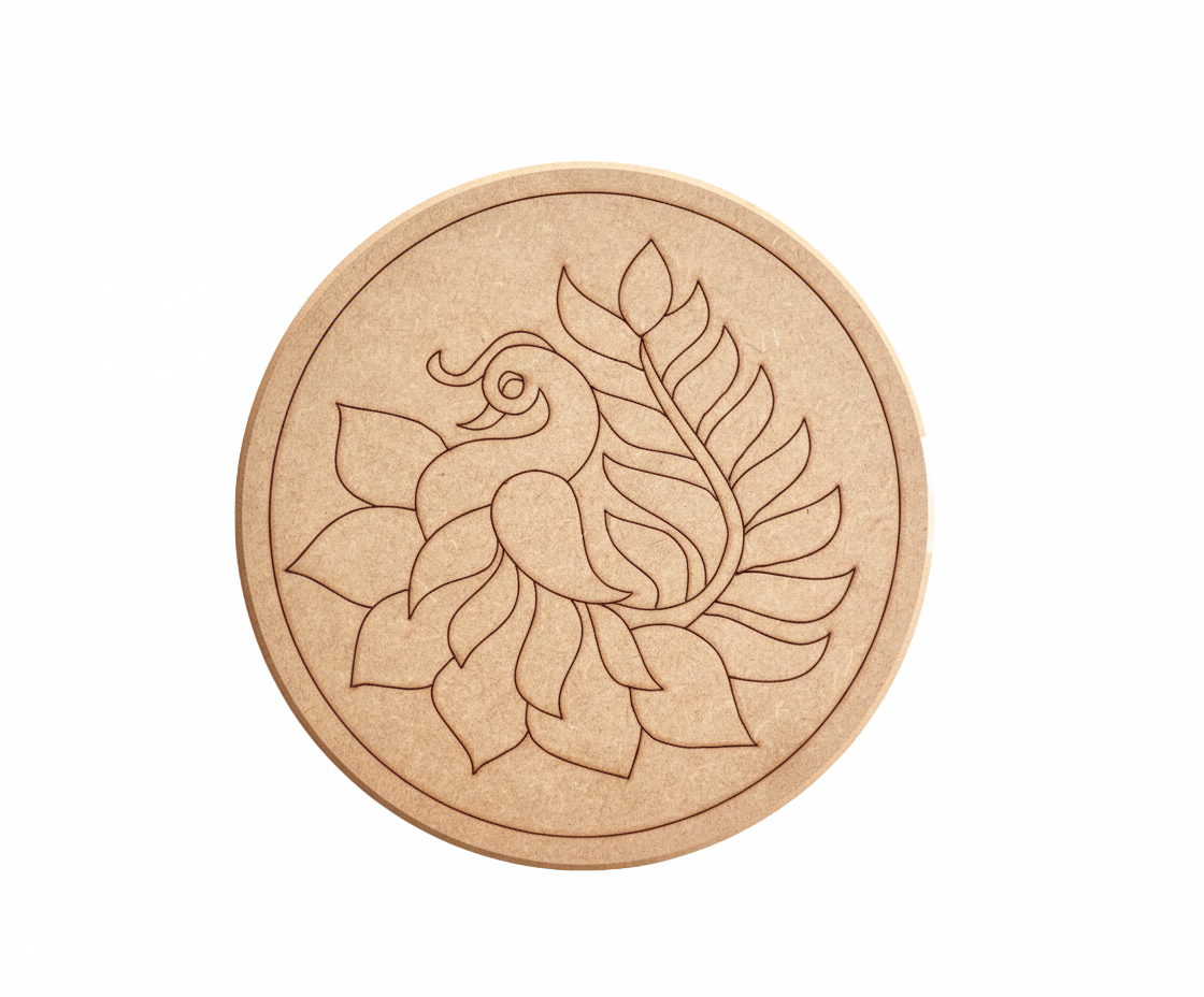 MDF peacock pre marked DIY painting base round laser cut wall art board 