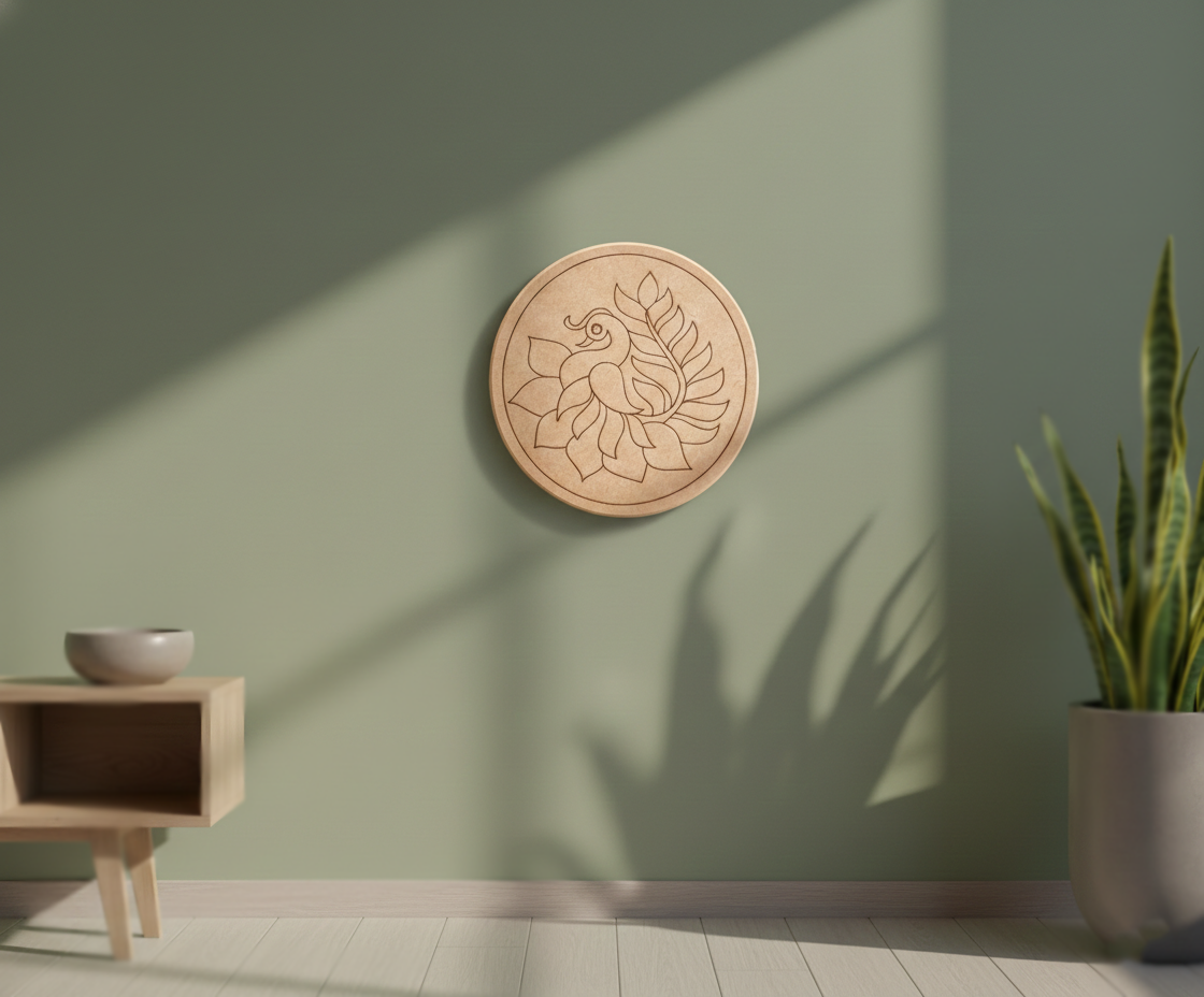 MDF peacock pre marked DIY painting base round laser cut wall art board hanging on wall