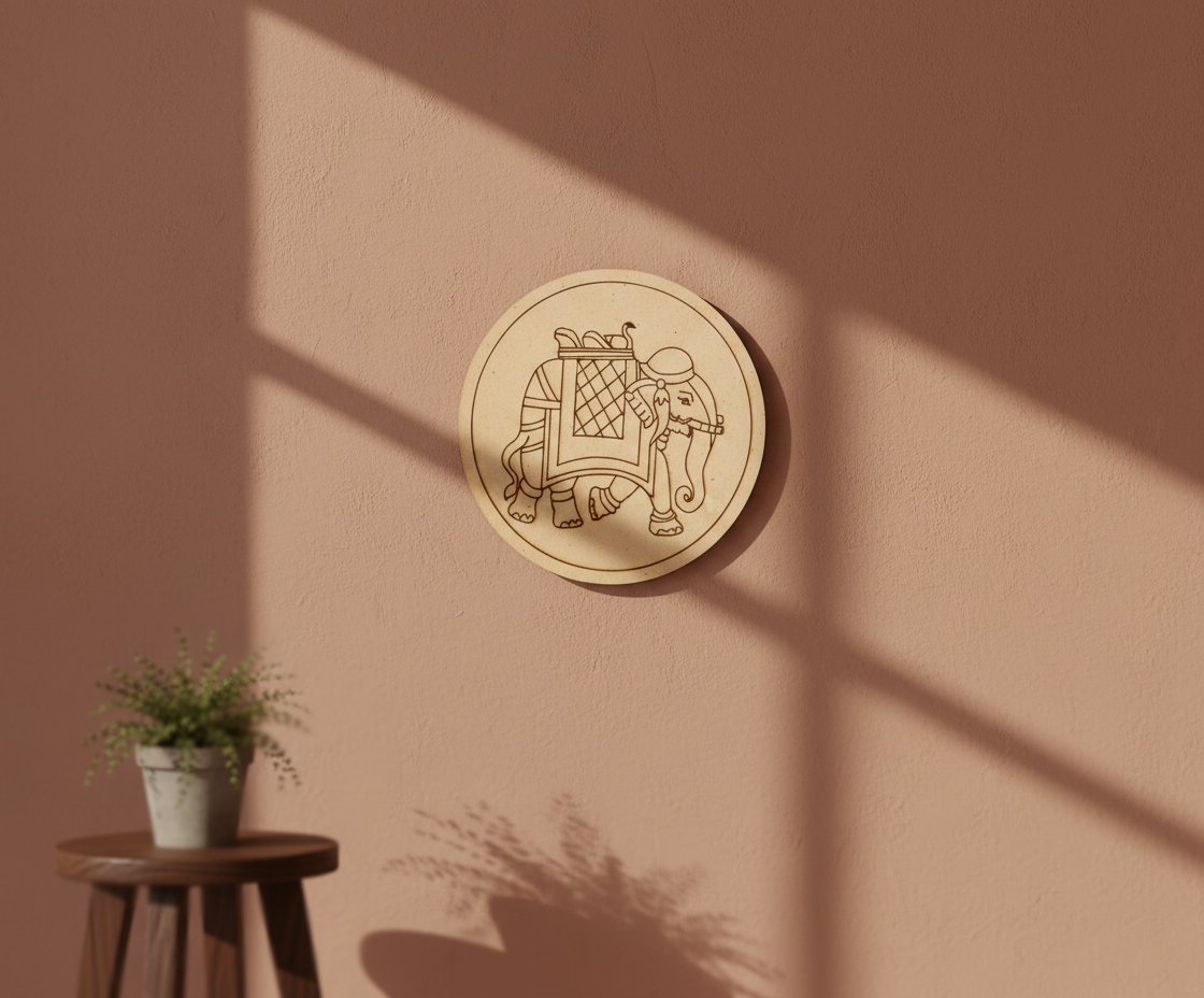 MDF Elephant Pre Marked DIY Painting Base hanging on wall