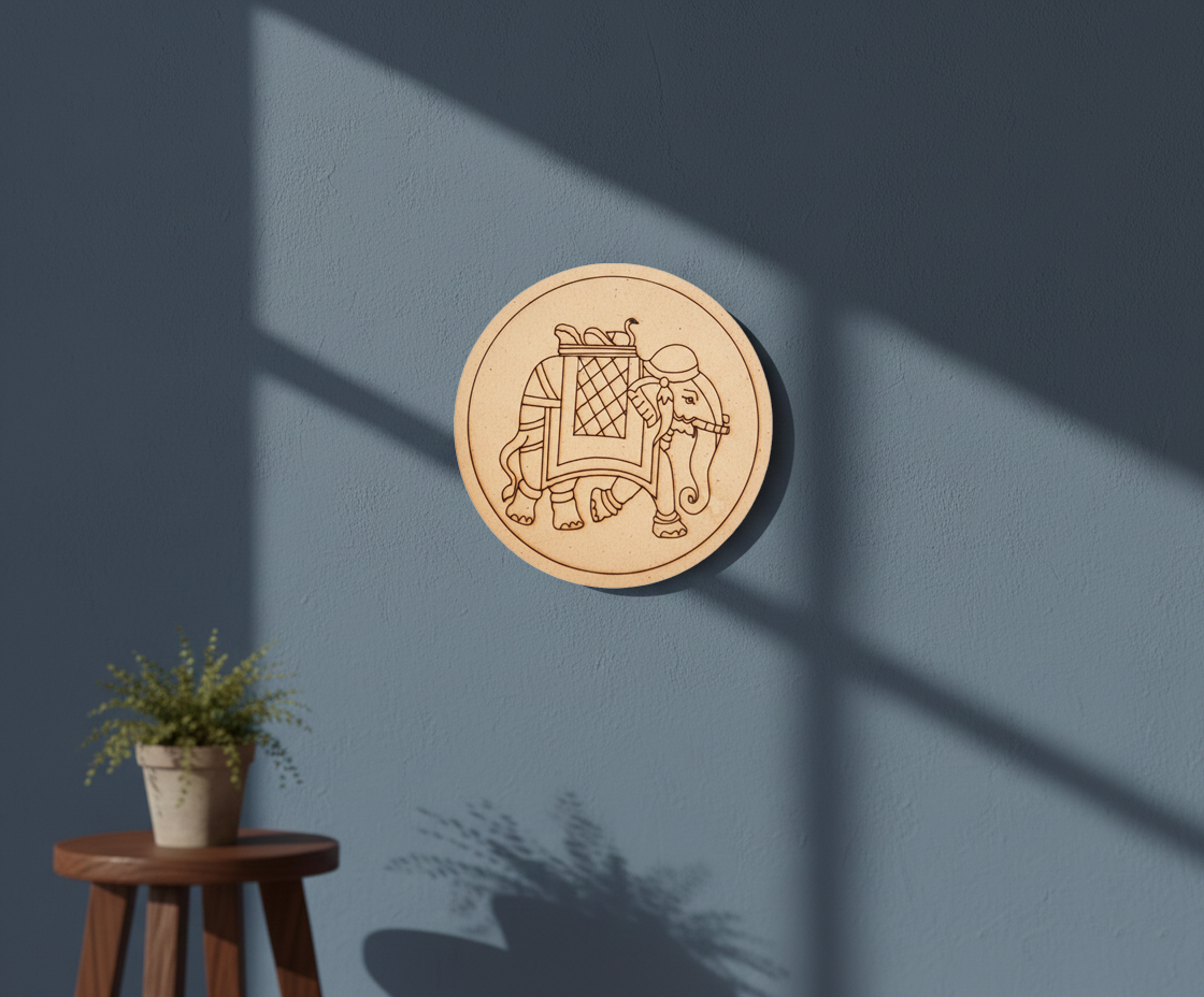 MDF Elephant Pre Marked DIY Painting Base hanging on wall