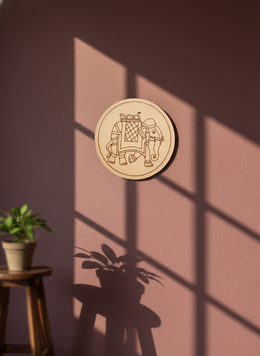 MDF Elephant Pre Marked DIY Painting Base hanging on wall