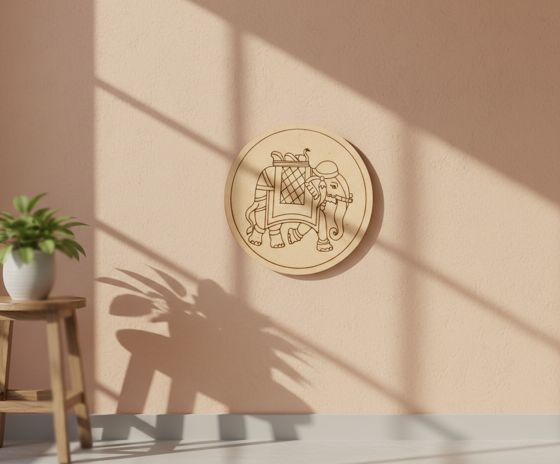 MDF Elephant Pre Marked DIY Painting Base hanging on wall