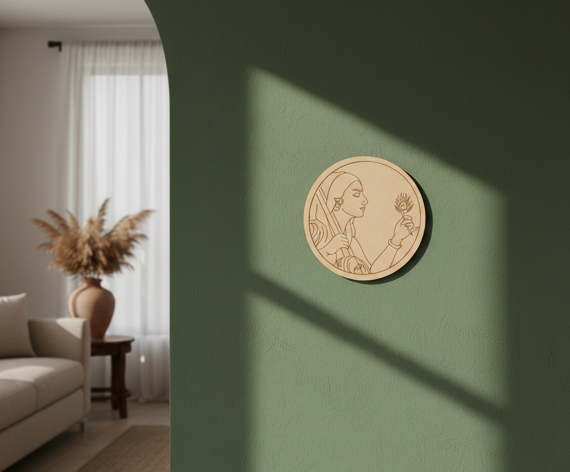 MDF Radha pre marked DIY painting base round laser cut wall art board hanging on wall