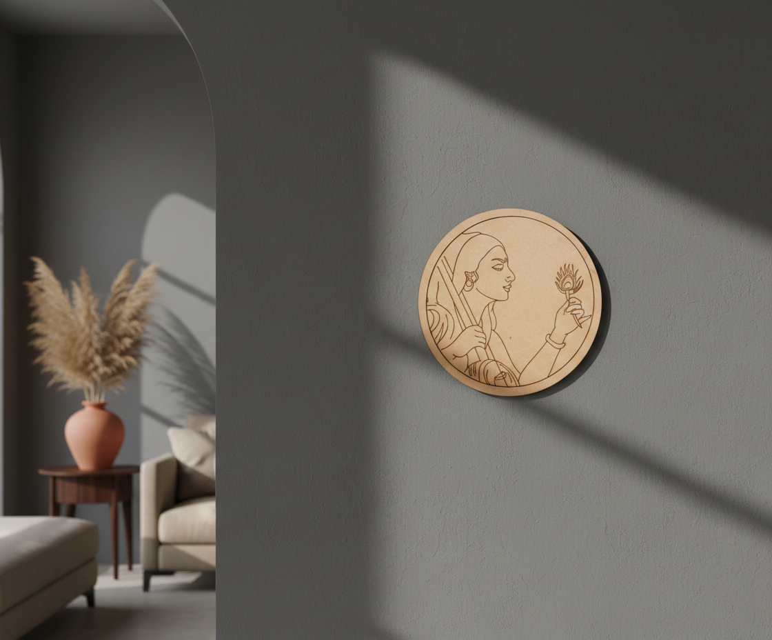 MDF Radha pre marked DIY painting base round laser cut wall art board hanging on wall