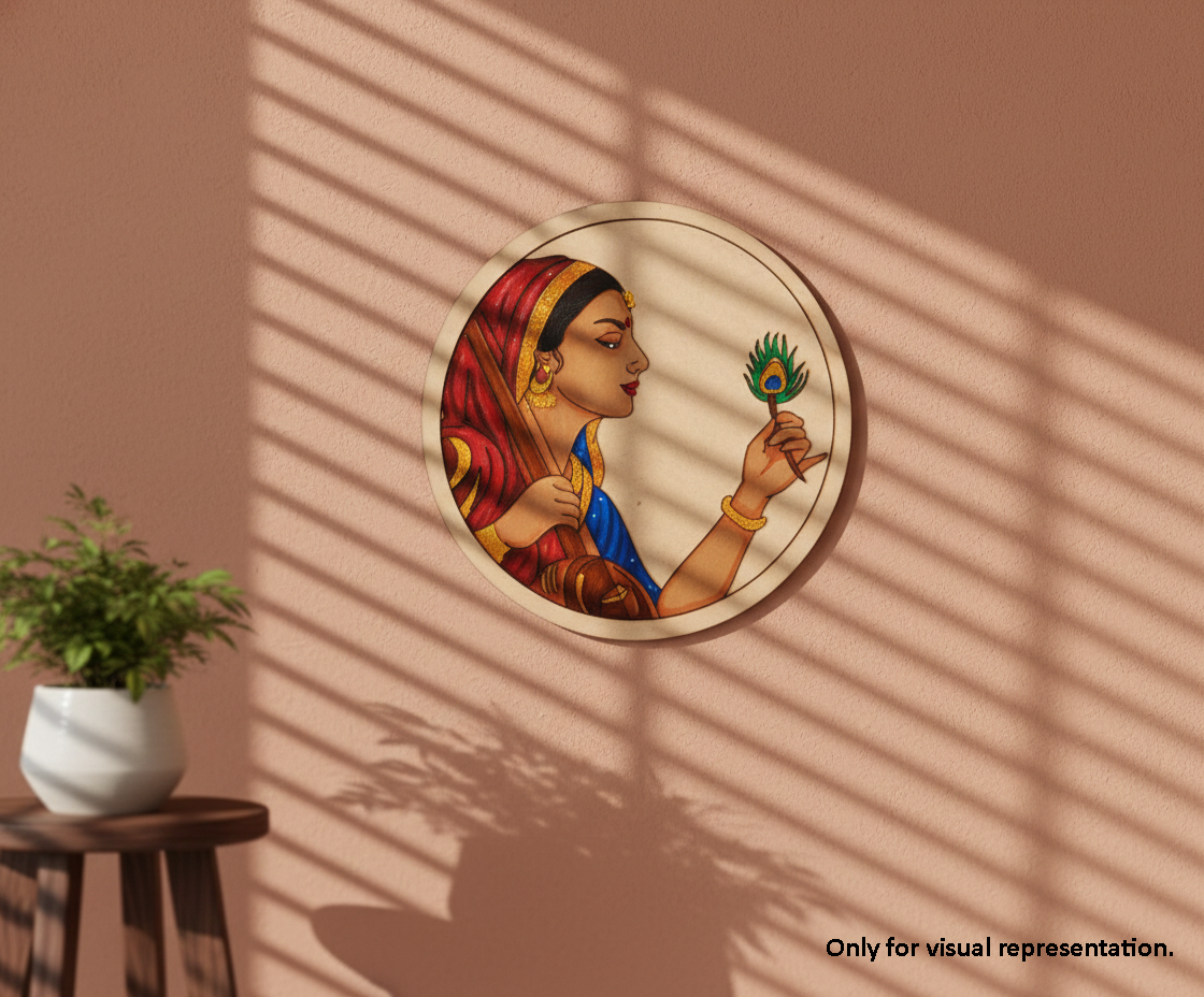 Painted MDF Radha pre marked DIY painting base round laser cut wall art board hanging on wall