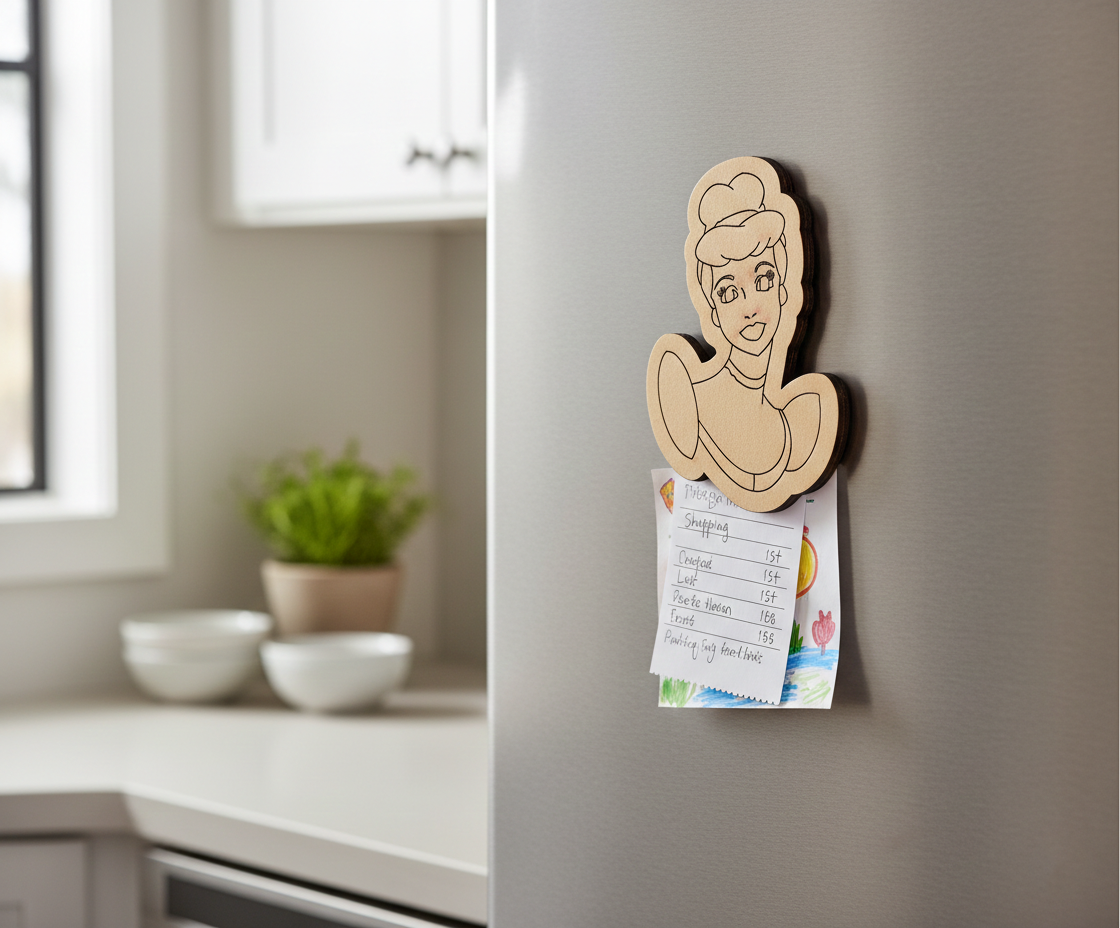 MDF Princess Fridge Magnet DIY Craft Cutout Decor Gift Combo unpainted base, mounted on fridge 