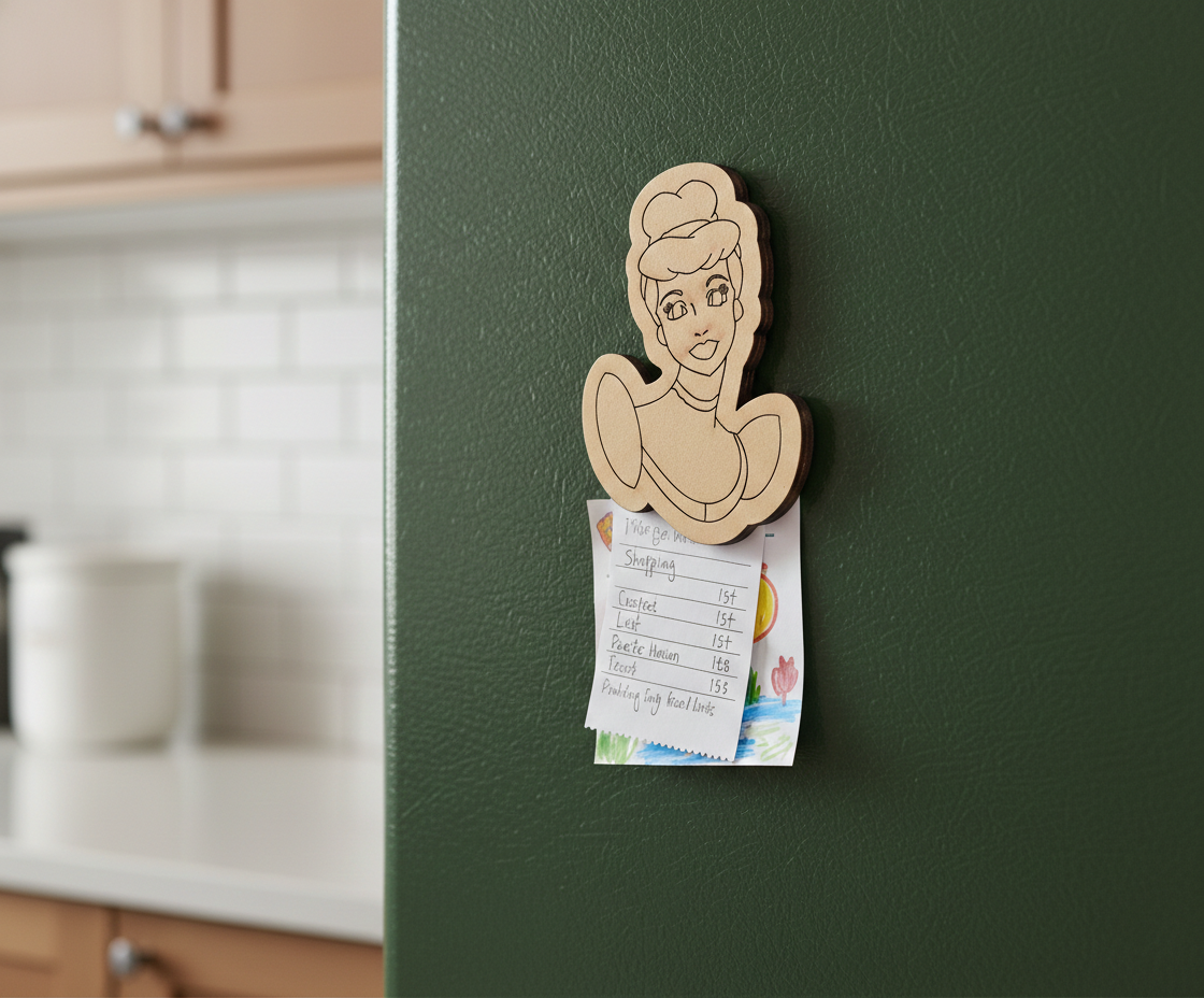 MDF Princess Fridge Magnet DIY Craft Cutout Decor Gift Combo unpainted base, mounted on fridge 