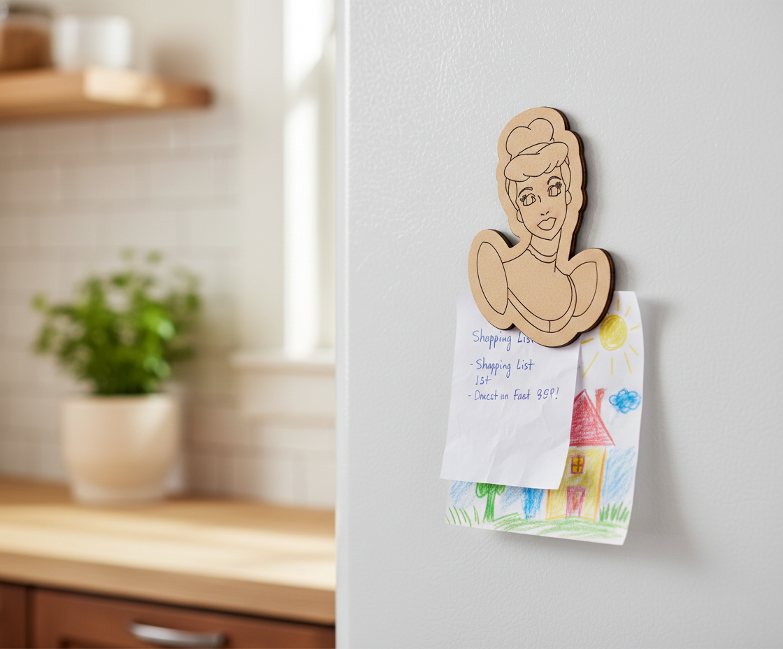 MDF Princess Fridge Magnet DIY Craft Cutout Decor Gift Combo unpainted base, mounted on fridge 